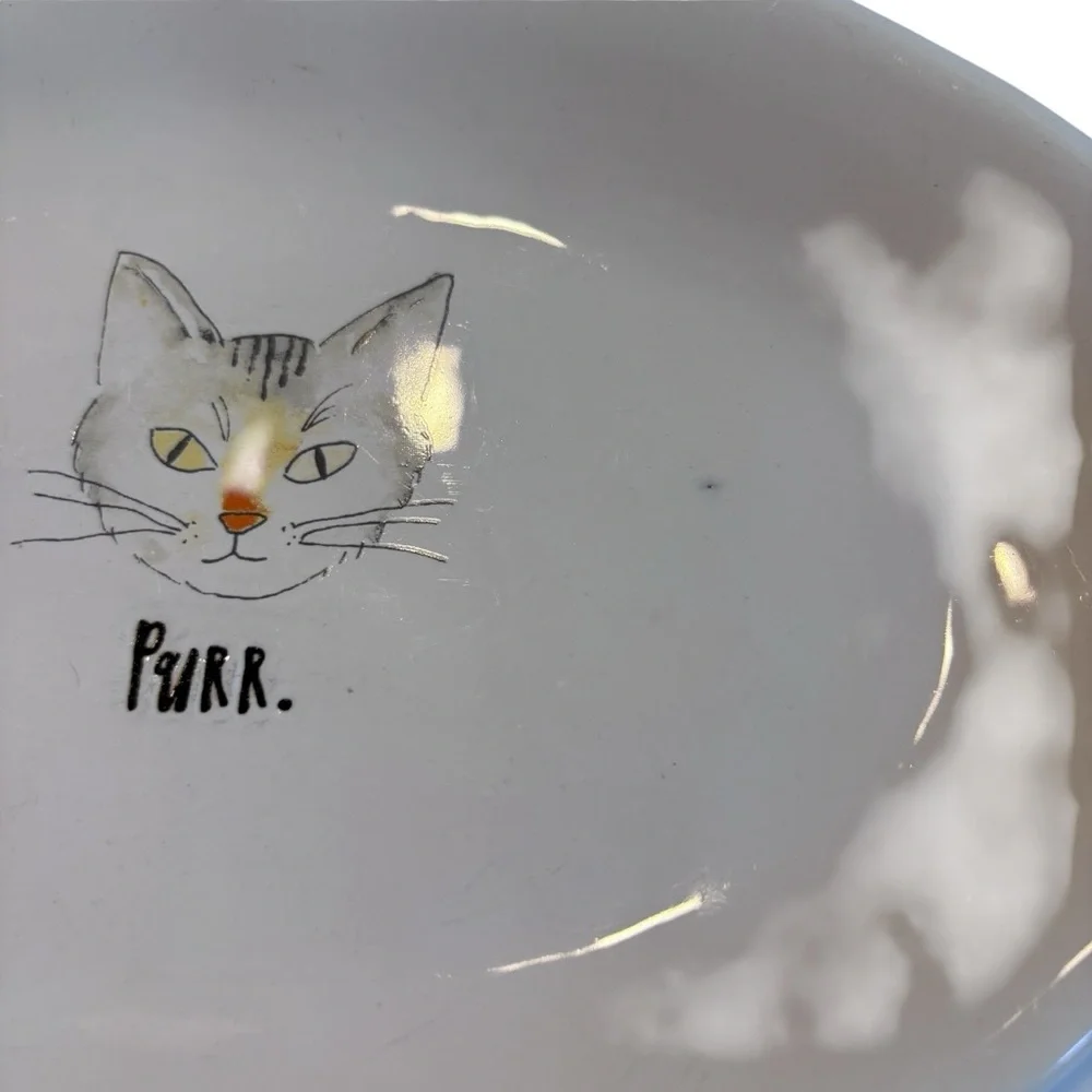 Rae Dunn Artesian Collection Meow Cat Face Oval Plate x 6